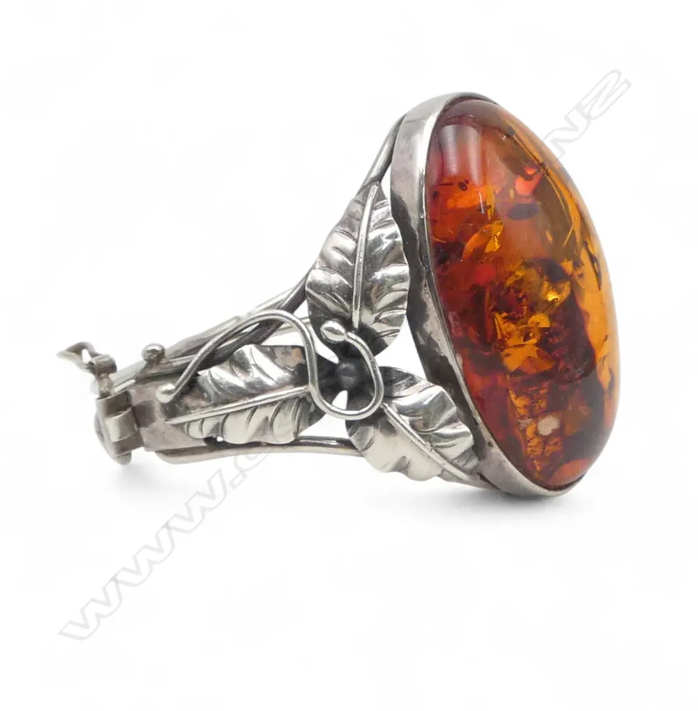 SILVER & AMBER ART NOUVEAU BRACELET unmarked Image 1++
