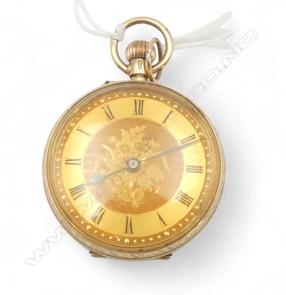 EARLY 20thC 9ct GOLD mid-size open face POCKET WATCH plated dust cover 32.3gms Image 1++