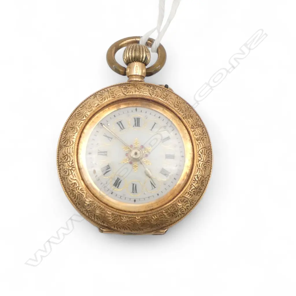 c.1900 SWISS 14CT GOLD & marine picture enamelled LADIES FOB WATCH open face 21.5gms  Image 1++
