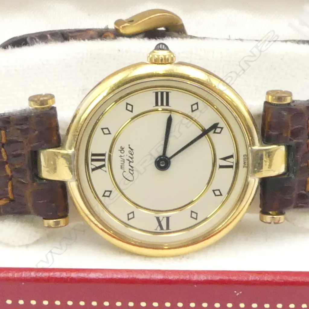 MUST DE CARTIER VINTAGE LADIES SILVER GILT WRIST WATCH WITH BOX AND PAPERS (valuation) Image 1++
