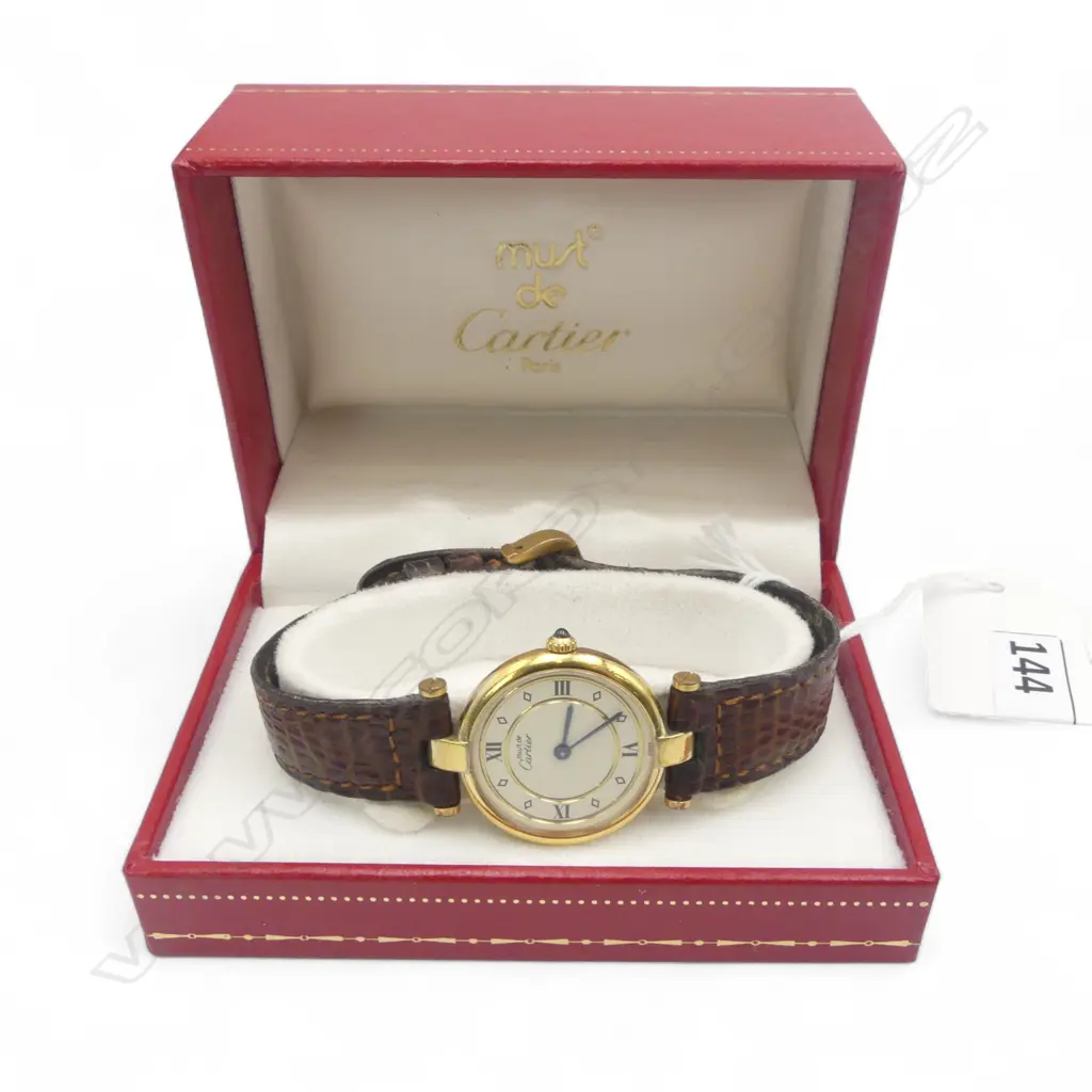 MUST DE CARTIER VINTAGE LADIES SILVER GILT WRIST WATCH WITH BOX AND PAPERS (valuation) Image 1++