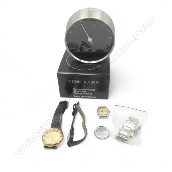 3 WATCHES & PARTS + GEORG JENSEN BAROMETER 100mm dia, BOXED