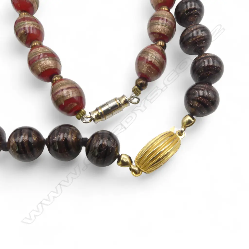 2 VENETIAN MURANO NECKLACES, GOLDEN HI-LIGHTS, L.800 & 520mm handknotted w nice clasp Image 1++