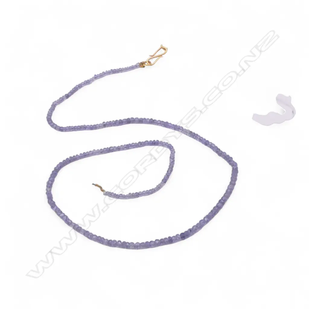 STRING BLUE TANZANITES, 34.8ct, 18ct CLASP needs reconnecting, L.400mm Image 1++