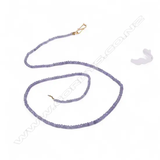 STRING BLUE TANZANITES, 34.8ct, 18ct CLASP needs reconnecting, L.400mm