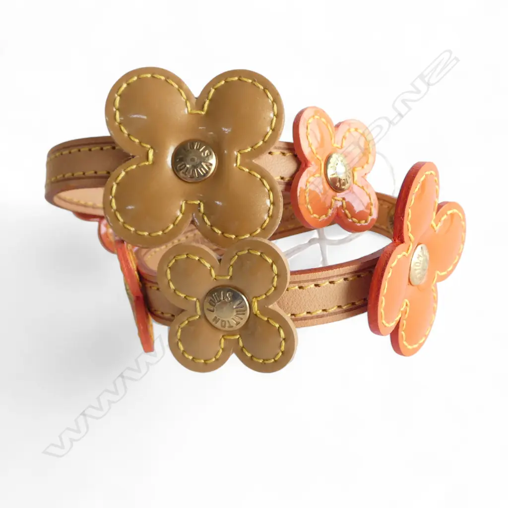 LOUIS VUITTON VERNIS LEATHER DOUBLE WRAP FLOWER BRACELET, unworn condition (orange & gold) Image 1++