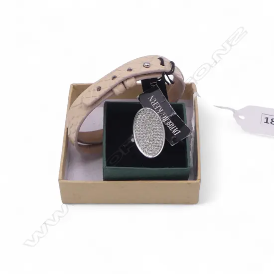 DYRBERG/KERN RING SIZE S & LEATHER BRACELET, new old stock