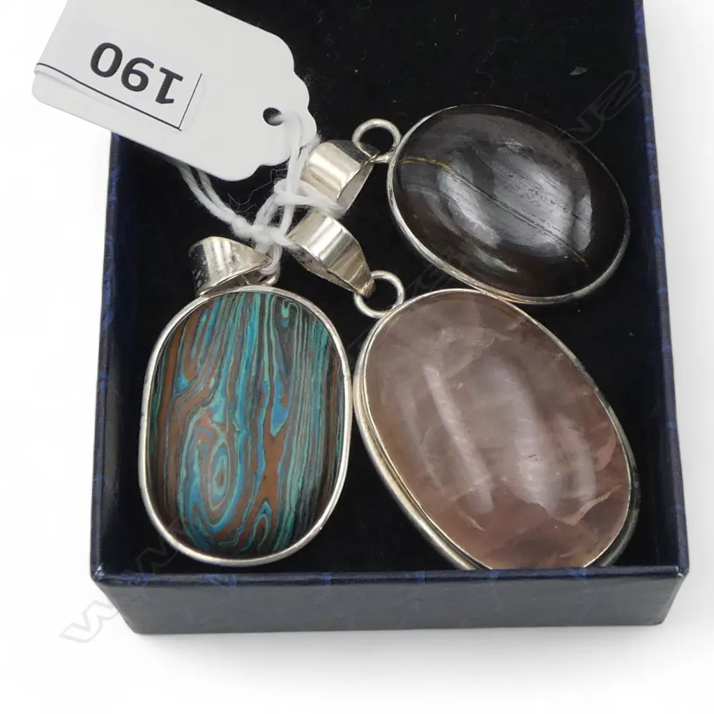 3 LRG SILVER & SEMI PRECIOUS STONE PENDANTS Image 1++