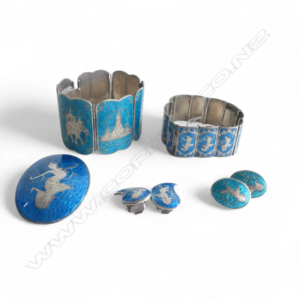 ASST. THAI S/SILVER & BLUE ENAMEL JEWELLERY, 155GMS Image 1++