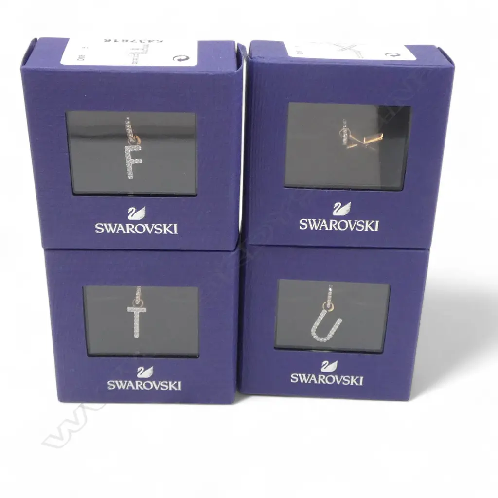 FOUR SWAROVSKI LETTER PENDANT CHARMS - LETTERS F, T, X, & U  (RRP $49 ea) Image 1++