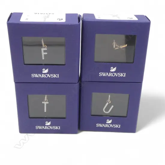 FOUR SWAROVSKI LETTER PENDANT CHARMS - LETTERS F, T, X, & U  (RRP $49 ea)