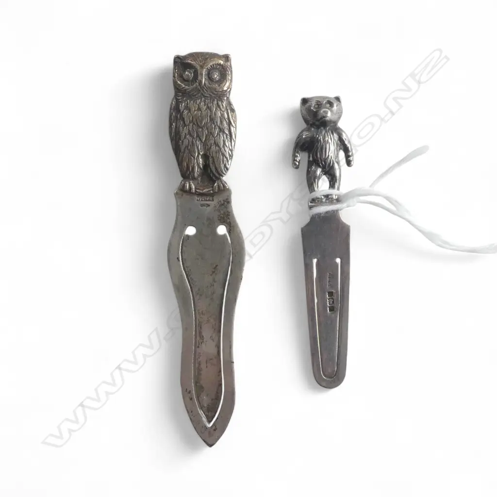 2 stg silver bookmarks: teddy bear and owl handles Image 1++