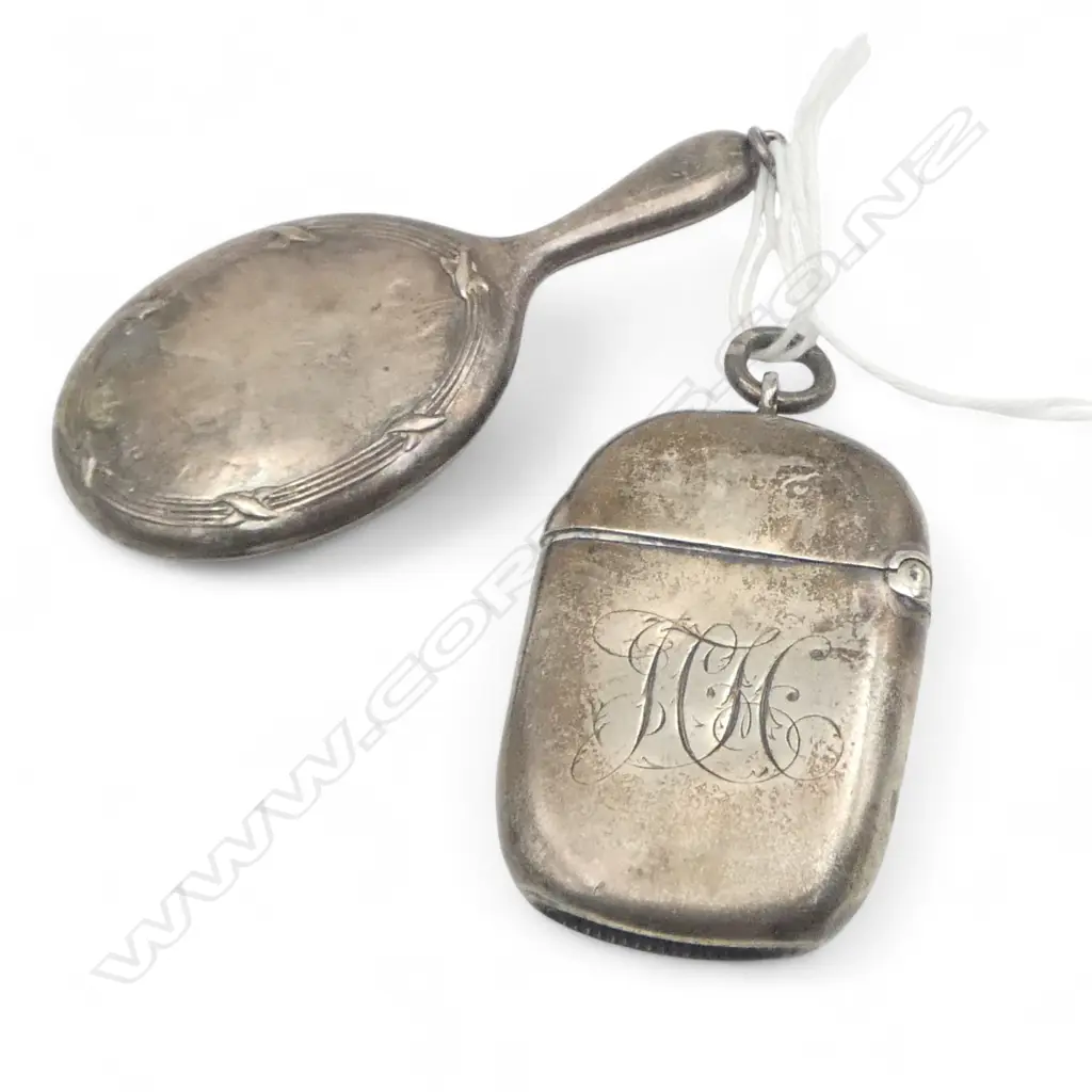 SILVER EDWARDIAN VESTA & MINIATURE HAND MIRROR Image 1++