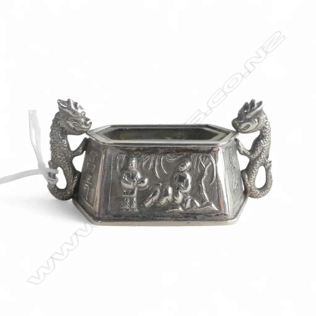 CHINESE S/SILVER 2 HANDLED GLASS LINED SPICE POT L60MM GMS32 Image 1++