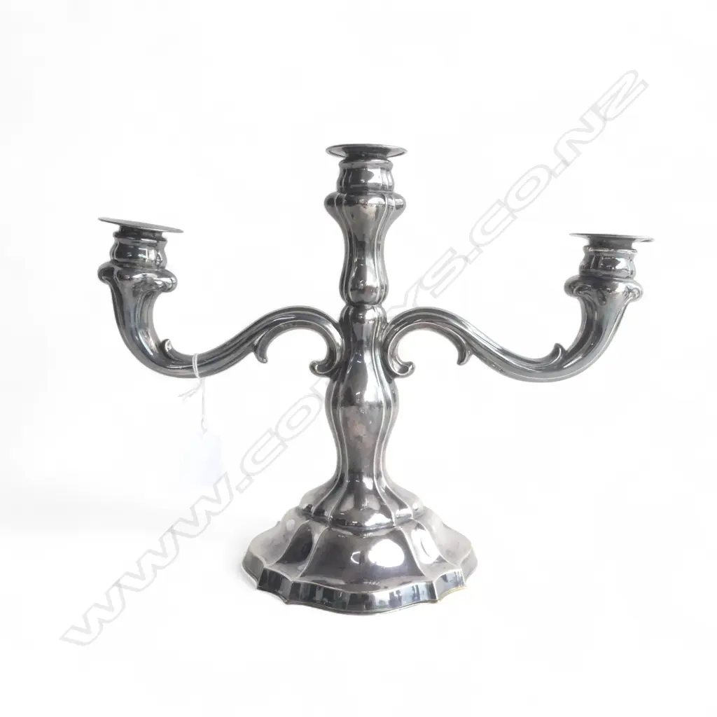 1950's SWEDISH 835 SILVER CANDELABRA with plated base. Presentation inscribed. H.245mm. Total weight 730+gms Image 1++