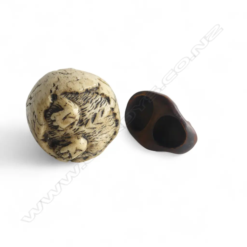 CARVED BONE TENGU NETSUKE (signed) + TENGU MASK NETSUKE Image 1++