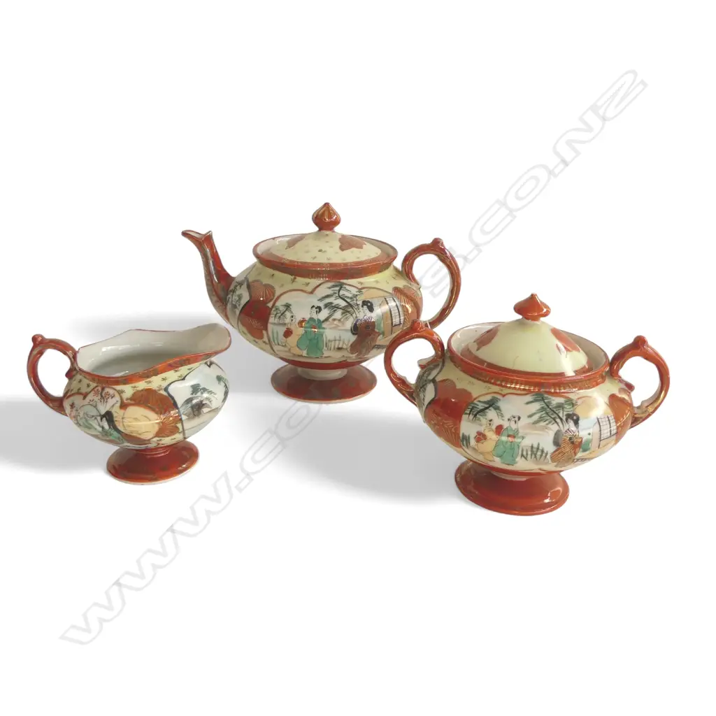 VINTAGE 3PC KUTANI TEASET TEAPOT H120 C/SUGAR Image 1++