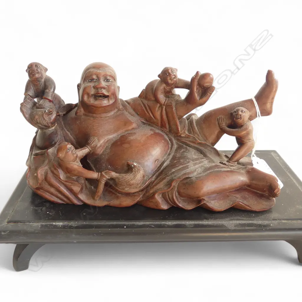 4 VINTAGE CHINESE HARDWOOD FIGURAL CARVINGS REPAIR TO LARGEST L205MM Image 1++