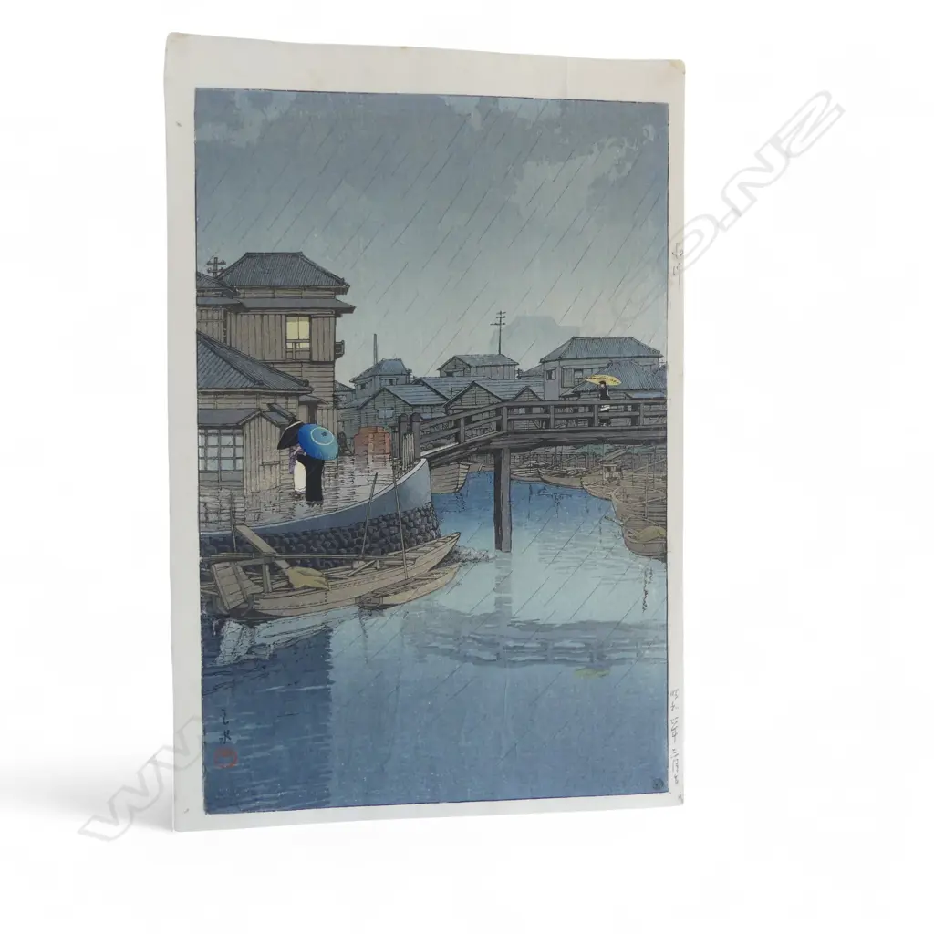 2 SHIN-HANGA PRINTS by KAWASI HASUI, 'RAINY SEASON AT RYOSHIMACHI SHINAGAWA' & 'MT FUJI FROM TAGONOURA' 395x270mm Image 1++