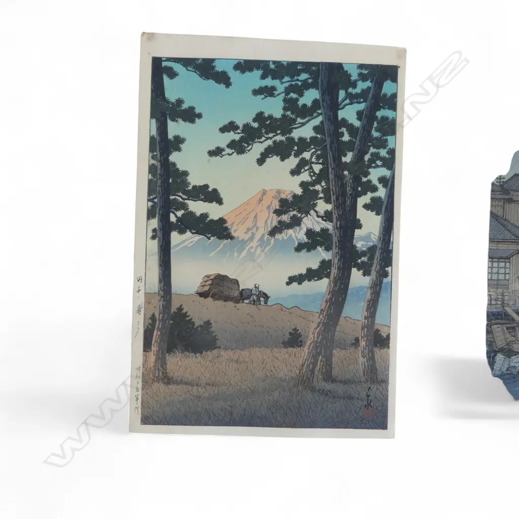 2 SHIN-HANGA PRINTS by KAWASI HASUI, 'RAINY SEASON AT RYOSHIMACHI SHINAGAWA' & 'MT FUJI FROM TAGONOURA' 395x270mm Image 1++