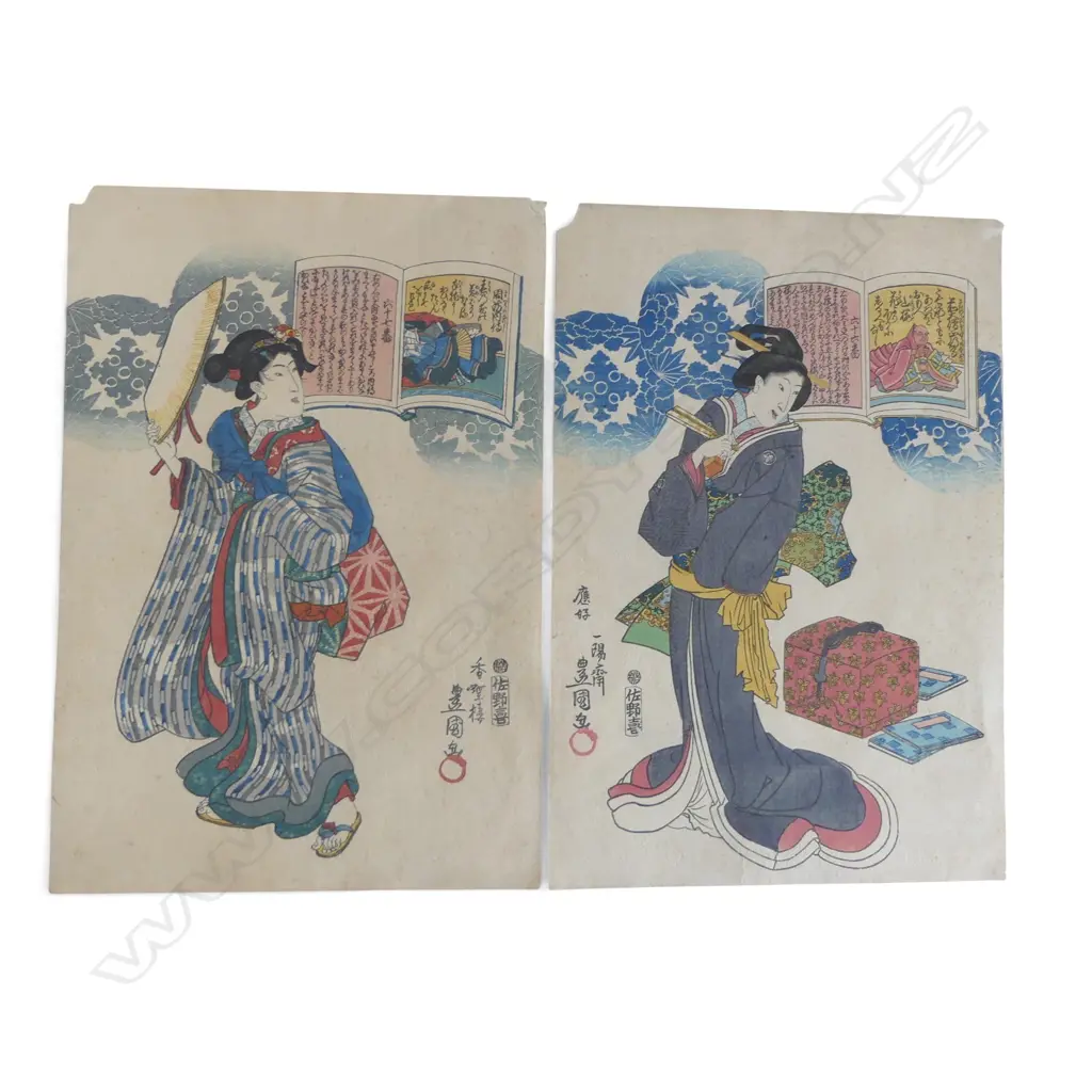 2  UKIYO-E PRINTS FROM THE SERIES HYKUNIN IISAU (ONE HUNDRED POETS) by UTAGAWA KUNISADA (1786-1864) 380x260mm Image 1++