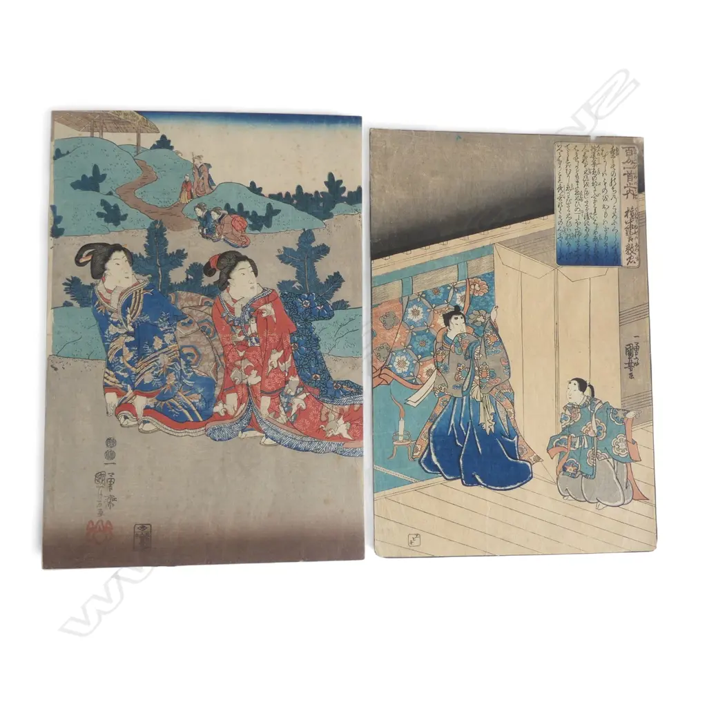 2 19thC UKIYO-E PRINTS by KUNIYOSHI; ONE HUNDRED POETS SERIES & L/H TYPTYCH SHEET OF Ex. SIR ERIMA NORTHCROFT COLECTION Image 1++