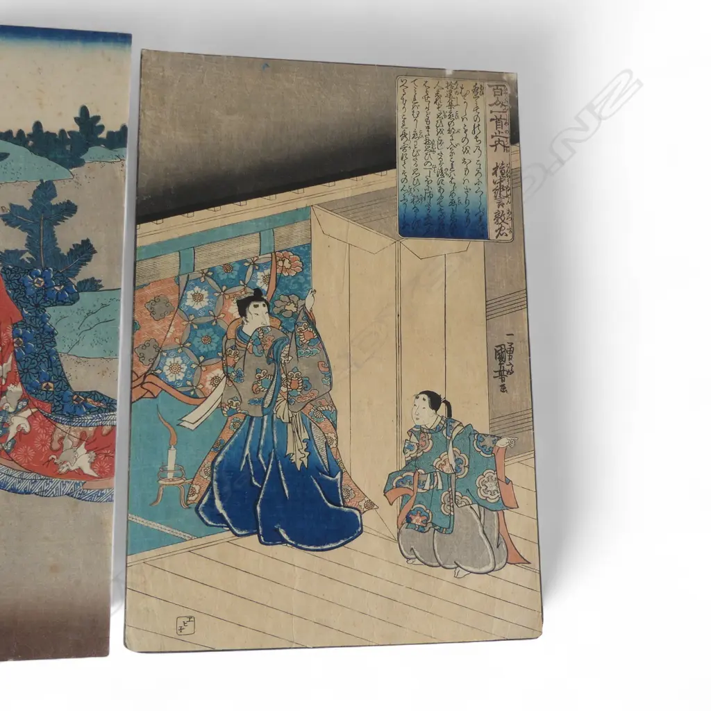 2 19thC UKIYO-E PRINTS by KUNIYOSHI; ONE HUNDRED POETS SERIES & L/H TYPTYCH SHEET OF Ex. SIR ERIMA NORTHCROFT COLECTION Image 1++