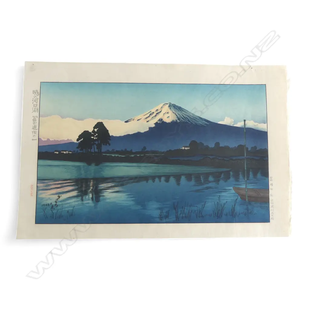 JAPANESE SHIN-HANGA by GIHACHIRO OKUYAMA, 'LAKE KAWASUCHI', DATED 1948. 260x400mm Image 1++