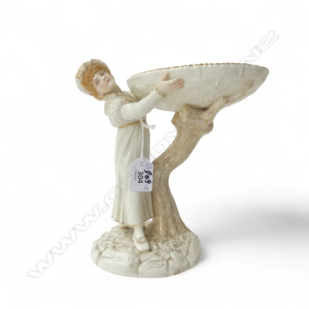 19THC (RD DIAMOND) VICTORIAN PORCELAIN ROYAL WORCESTER FIGURE AS WOMAN AND TREE AS A TAZZA H.220mm Image 1++