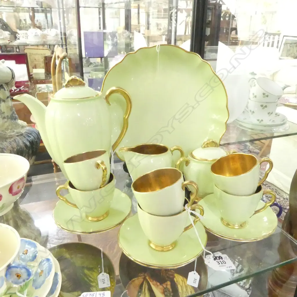CARLTONWARE APPLE GREEN &GOLD DEMITASSE COFFEE SET 6 OF SUG/MILK &TRAY Image 1++