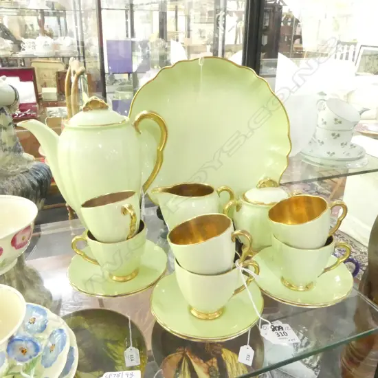 CARLTONWARE APPLE GREEN &GOLD DEMITASSE COFFEE SET 6 OF SUG/MILK &TRAY