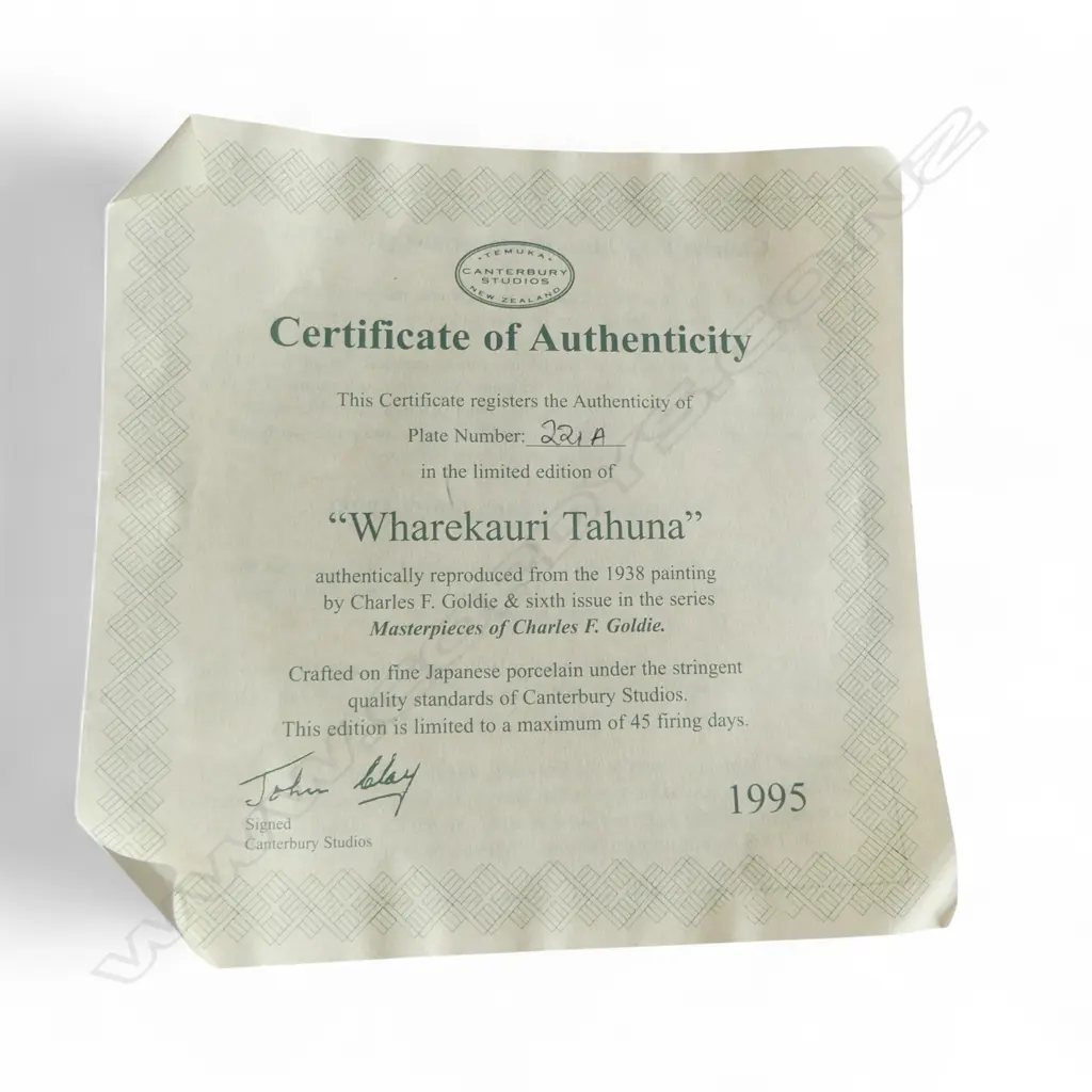 'WHAREKAURI TAHUNA' TEMUKA, CANTERBURY STUDIOS LTD ED PLATE reproduced from the 1938 Charles F. Goldie painting Image 1++