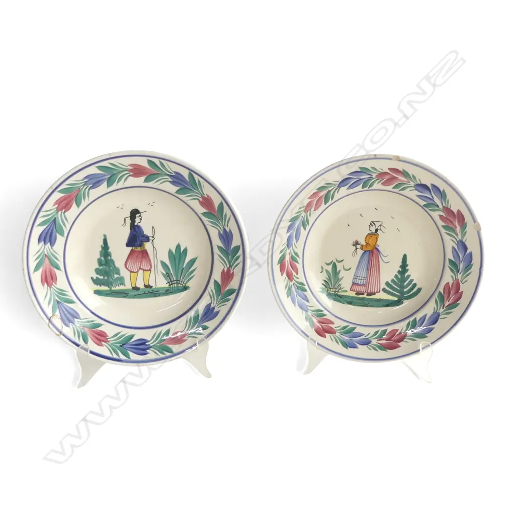 PR FRENCH QUIMPER figure glazed pottery SHALLOW BOWLS Dia.235mm Image 1++