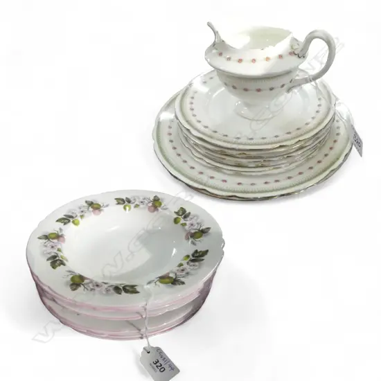 SHELLEY CHINA 3 SOUP PLATES 3 MATCHING DINNER PLATES WITH 9 SHELLEY PLATES & JUG