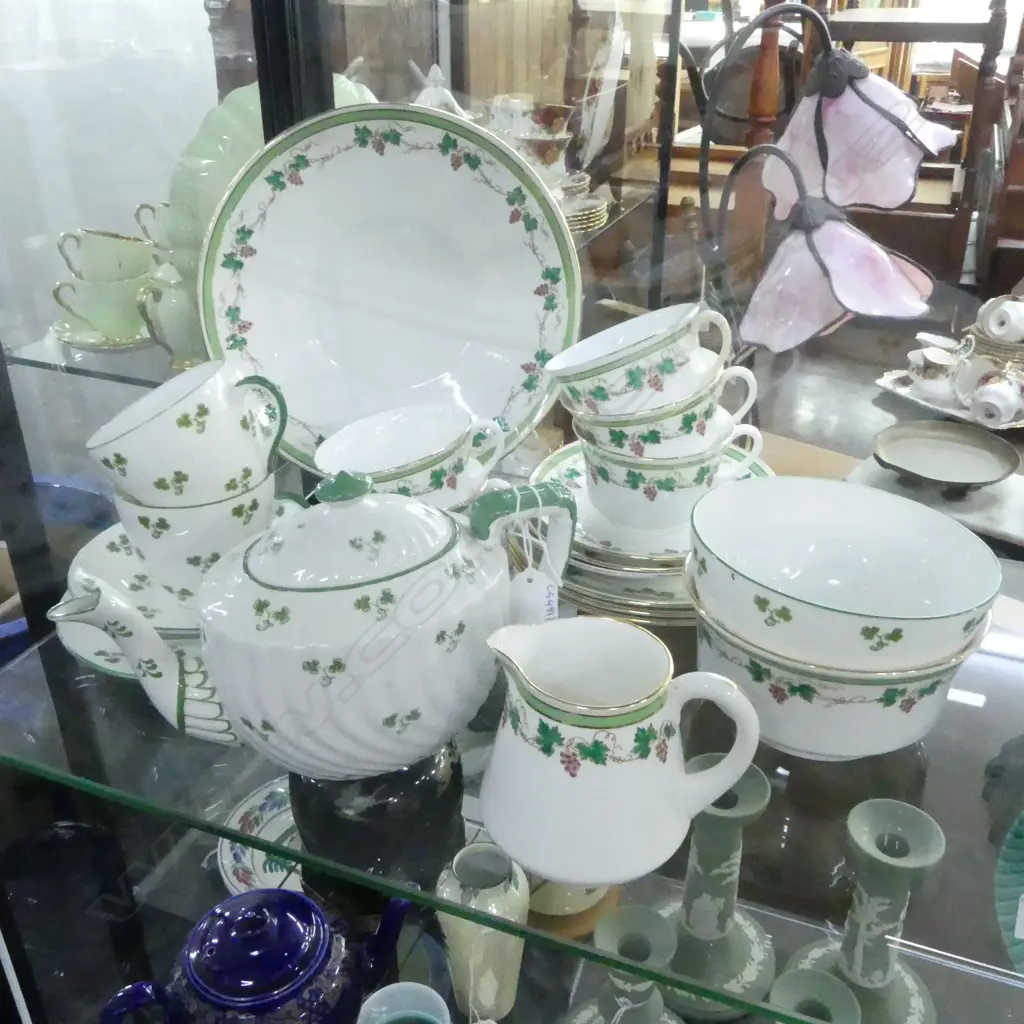 2 SHELLEY CHINA PART TEASETS SHAMROCK & GRAPE PATS Image 1++