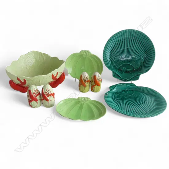 BURLEIGHWARE CRAYFISH BOWL, 2 PEPPER & SALT & OTHER PLATES (2 WEDGEWOOD SCALLOP)
