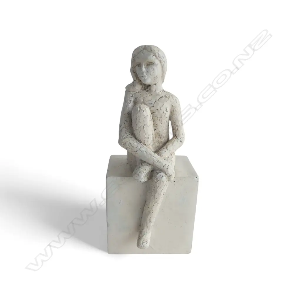 CLAY STATUE OF A GIRL SITTING, H.240MM Image 1++