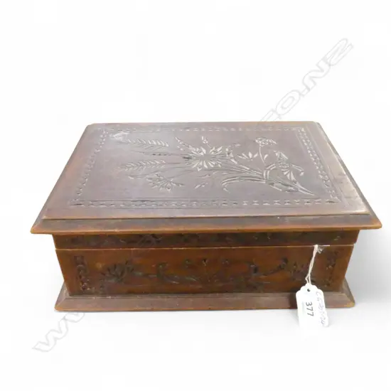 COLONIAL CHIP ART CARVED SMALL BOX probably kauri W.270mm