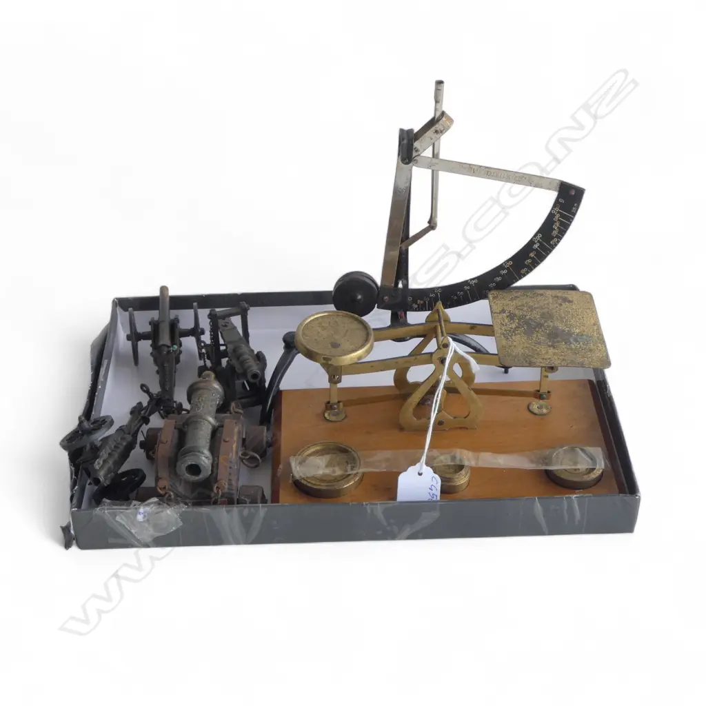 SML VINTAGE ITEMS INCLDS; SCALES w WEIGHTS & DESK CANNONS Image 1++