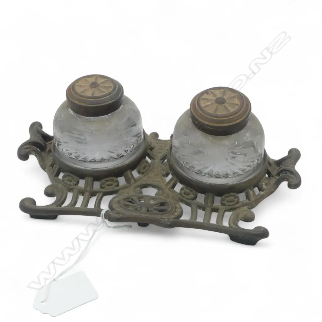 Cast Iron & Glass Ink Well Image 1++