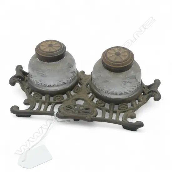 Cast Iron & Glass Ink Well