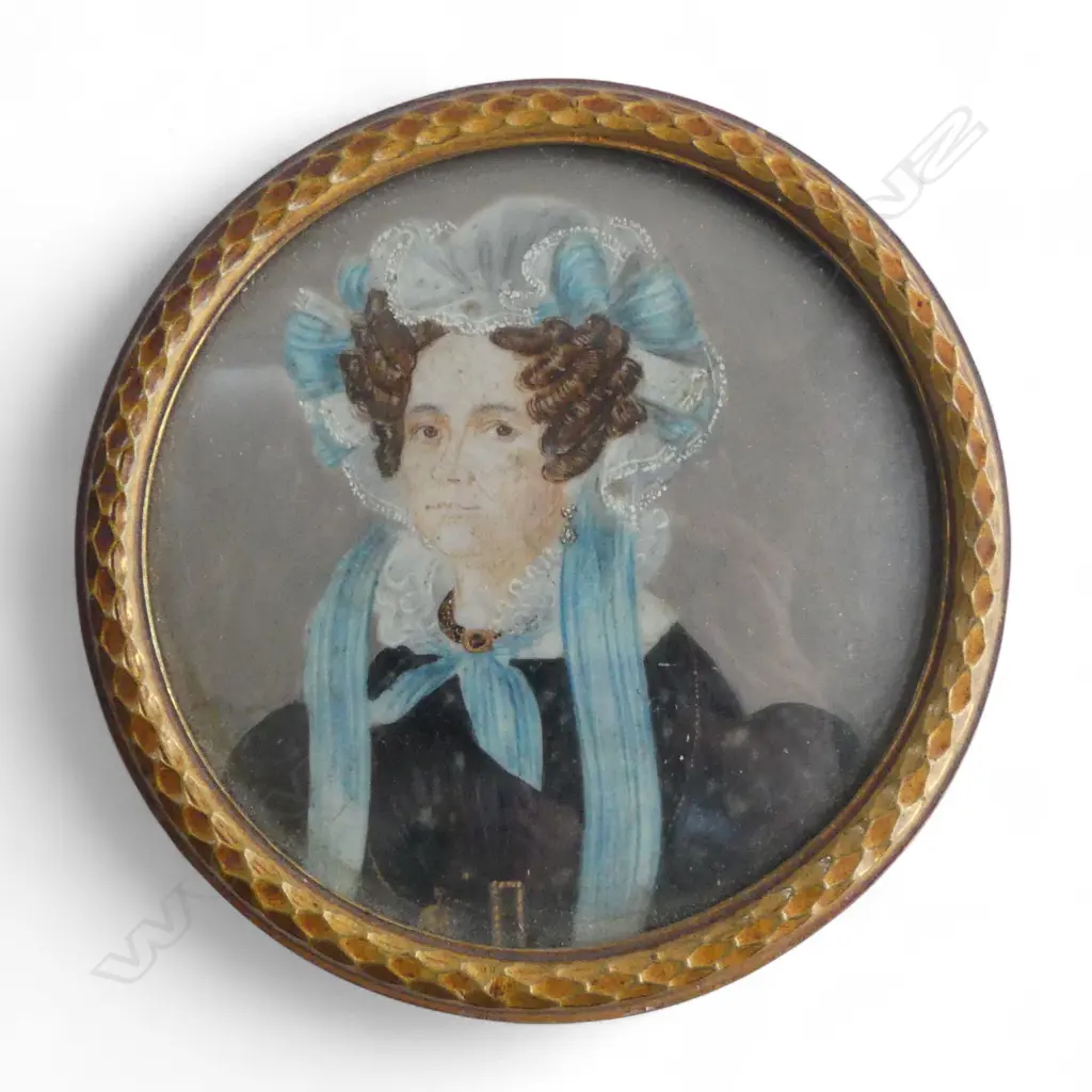 ANTIQUE PORTRAIT MINIATURE on ivory ? of possibly Princess Clementine. Dia.75mm of Orleans. Gilt frame Image 1++