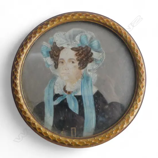 ANTIQUE PORTRAIT MINIATURE on ivory ? of possibly Princess Clementine. Dia.75mm of Orleans. Gilt frame