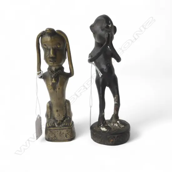 2 AFRICAN BENIN BRONZE LIZARD MEN PRAYING H180MM