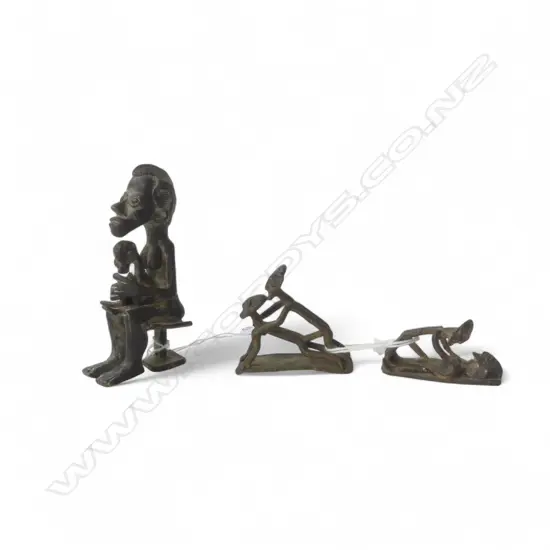 AFRICAN BENIN BRONZE MOTHER & CHILD  H85MM & 2 EROTIC BRONZE FIGURES L40MM