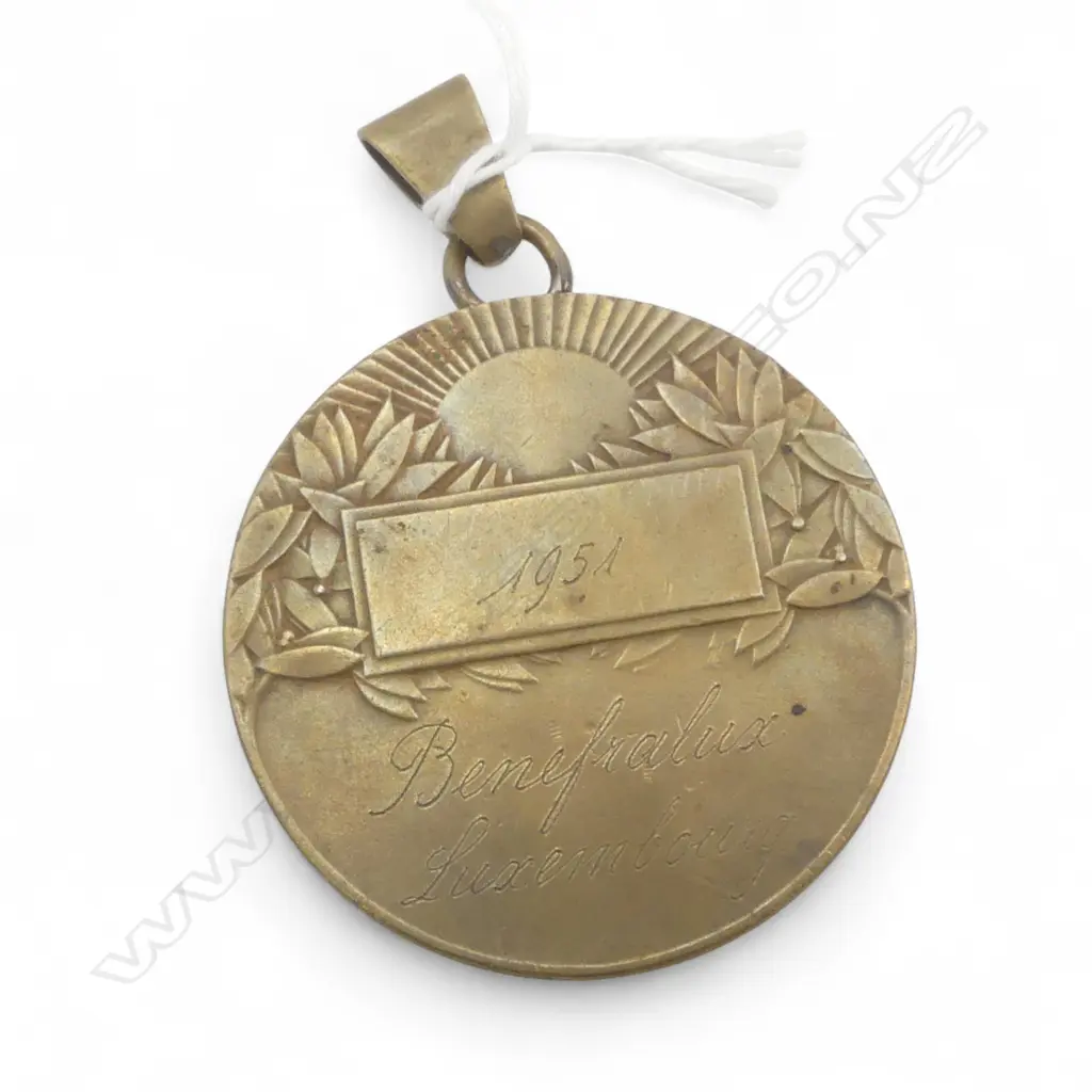 BRONZE MEDALLION, runner depicted on one side & '1951 Benefralux Luxembourg' other, Dia.46mm Image 1++