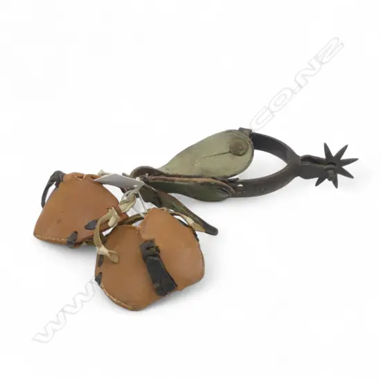 2 OLD LEATHER FALCONRY HOODS + OLD STEEL STIRRUP 