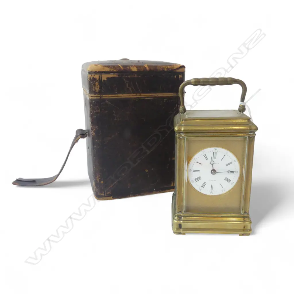 ANTIQUE CARRIAGE CLOCK, H. NORMAN PIMLICO RETAILER H.130mm, BOXED w. KEY Image 1++