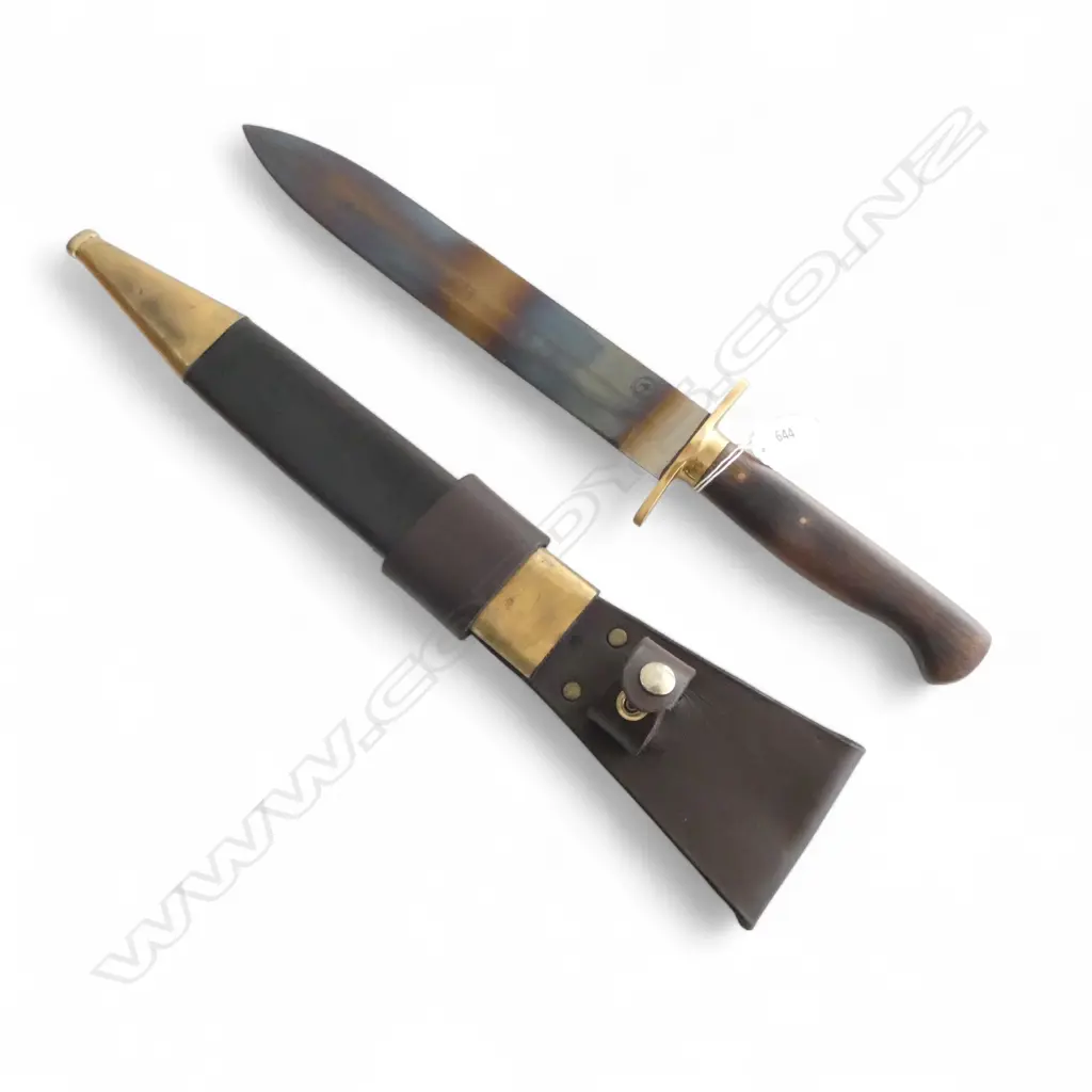 REPLICA 1849 US MOUNTED RIFLEMANS KNIFE BY KIWI BLADE KNIVES AUCKLAND, BRASS DETAILS, LEATHER SHEATH L.490mm... Image 1++