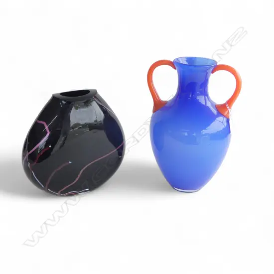 THREE PIECES OF ART GLASS - AMPHORA 310mm (h) and VASE 240M (H) SMALL ITALIAN DISH BY GABBIANI 165 mm (DIA)